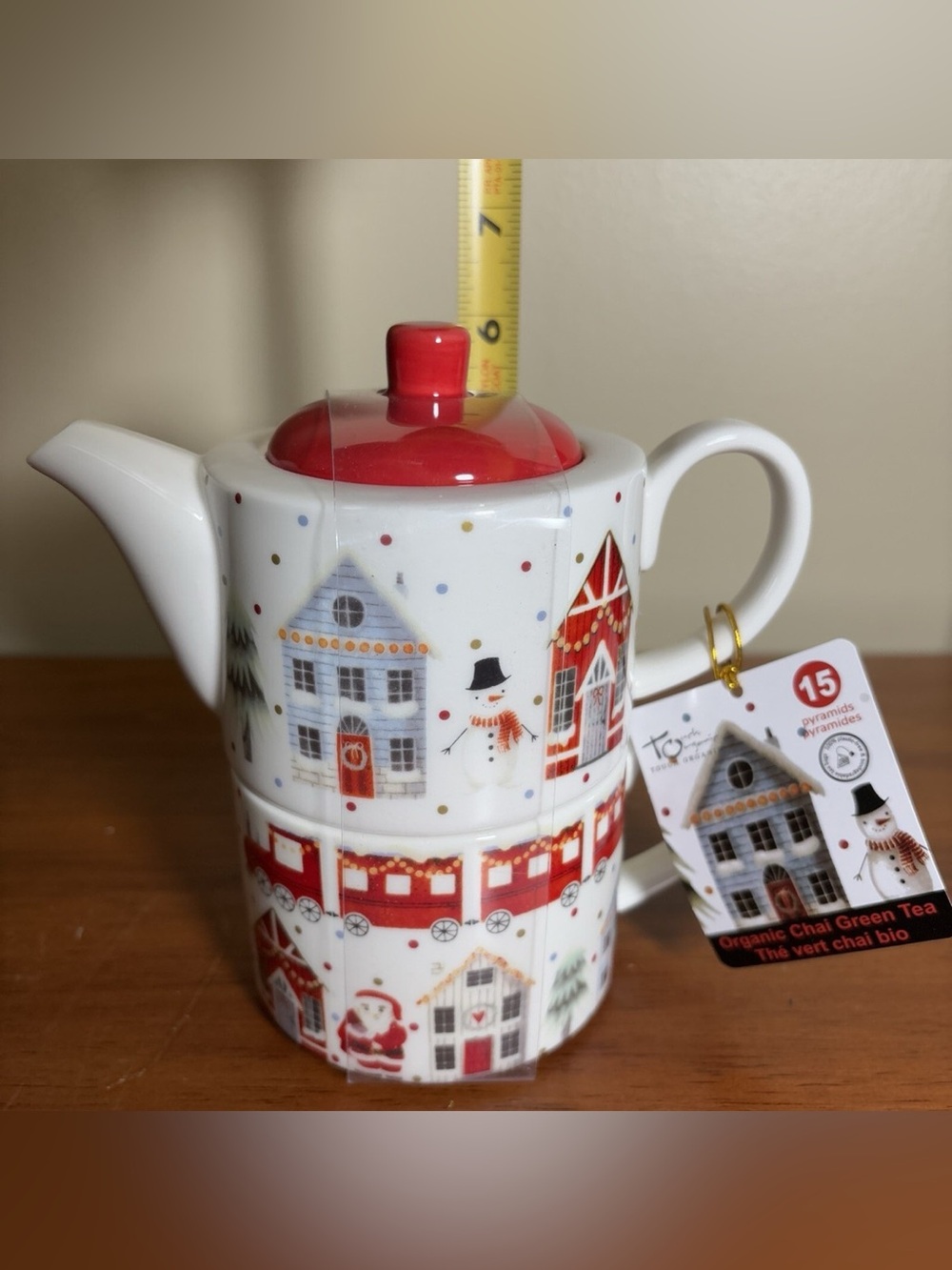 🎄TOUCH ORGANIC • Stackable Holiday Porcelain “Tea for One” Set - Picture 9 of 12